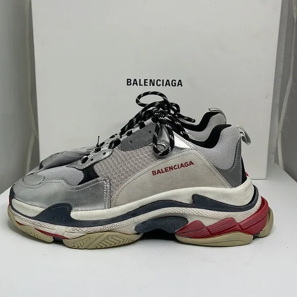 Balenciaga Triple S Silver with Red